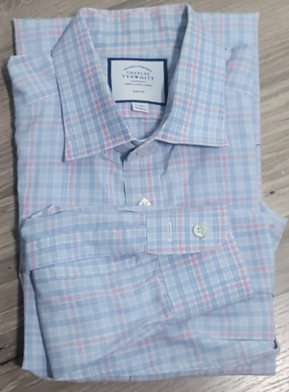 Charles Tyrwhitt Button Down Dress Shirt Spread Collar Slim Fit 17 34